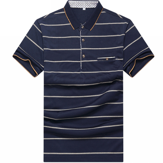 Camiseta de POLO con manga corta para hombre Finas rayas de algodón - MXbueno