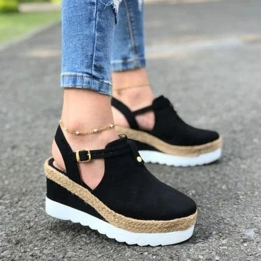 Sofiawears mujer cerrado tobillo correa hebilla Slingback wedge sandalias