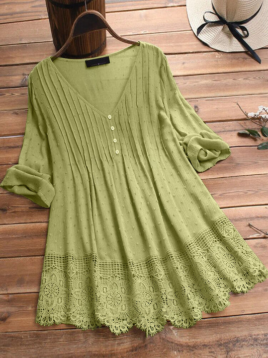 [W-Ropa] Tops De Primavera Y Otoño, Camisas De Lino Y Algodón De Color Sólido, Camisetas Holgadas De Talla Grande Con Huecos, Camisas De Encaje