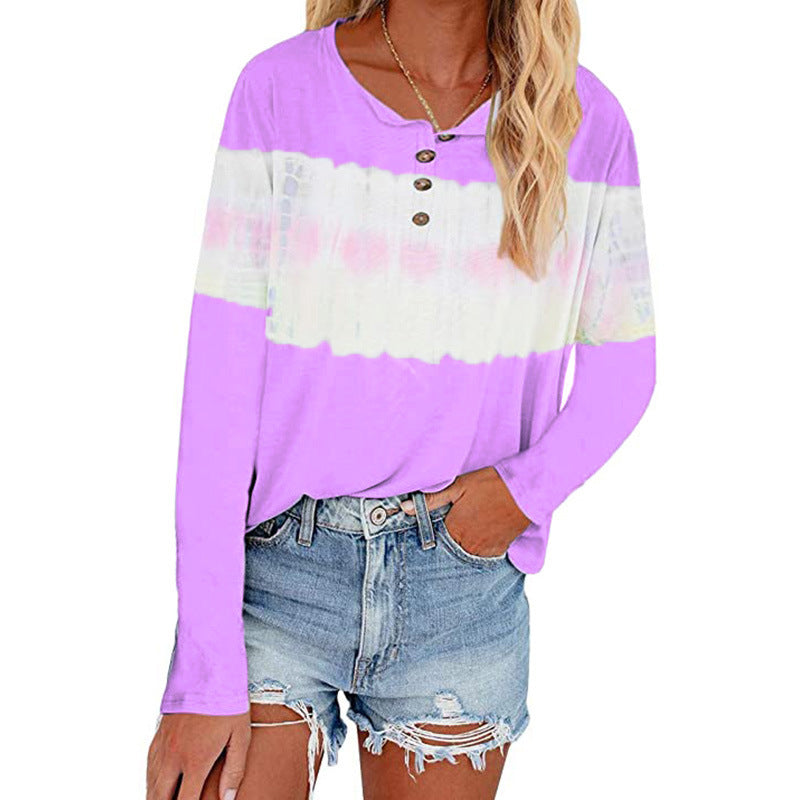 Camiseta De Manga Larga Con Botones Y Estampado Tie-dye