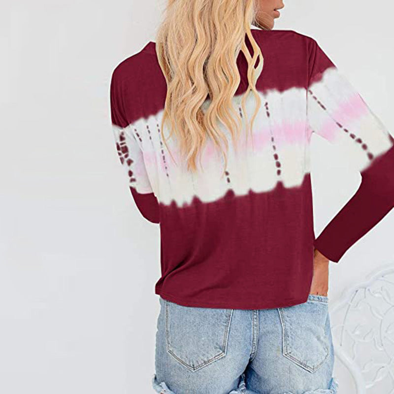 Camiseta De Manga Larga Con Botones Y Estampado Tie-dye