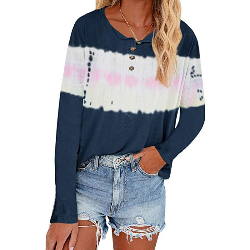 Camiseta De Manga Larga Con Botones Y Estampado Tie-dye