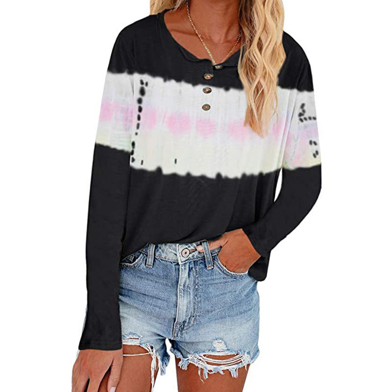 Camiseta De Manga Larga Con Botones Y Estampado Tie-dye