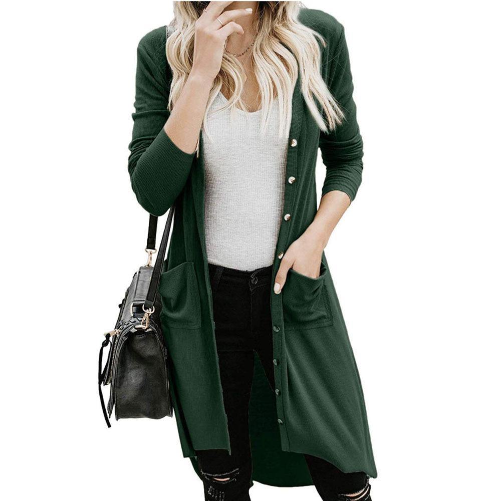 Chaqueta larga chaqueta de punto de manga larga - MXbueno