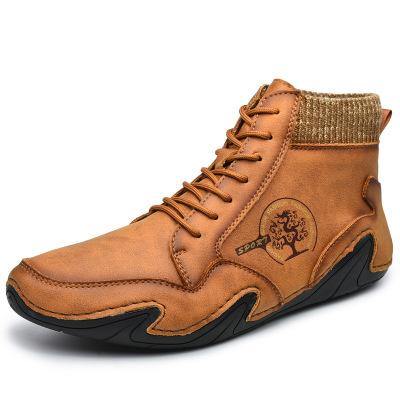 Botines De Cuero Con Cordones Antideslizantes Suaves Hechos A Mano Para Hombres - MXbueno