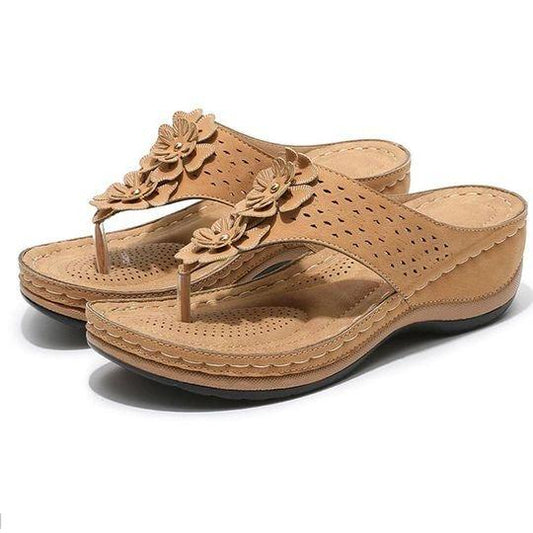 Sandalias ortopédicas de punta con clip de flores y cuña de primera calidad