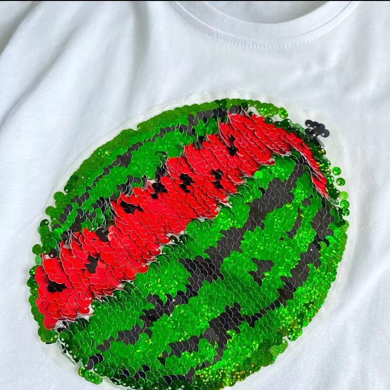 Camiseta De Verano Para Niños, Camiseta Que Cambia De Color Con Lentejuelas De Sandía
