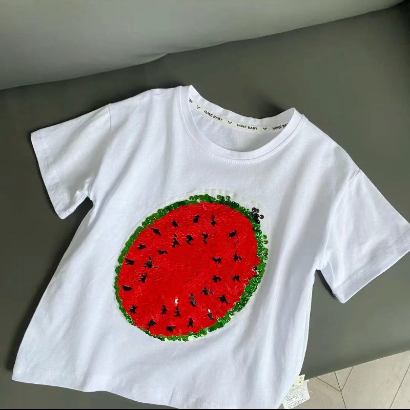 Camiseta De Verano Para Niños, Camiseta Que Cambia De Color Con Lentejuelas De Sandía