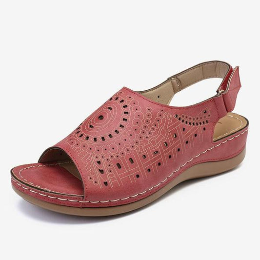 Peep Toe Pattern Hook Loop Casual Wedges Slingback Sandalias