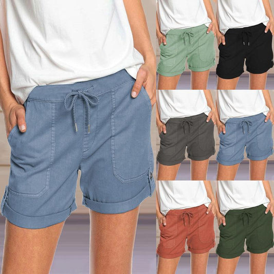 Pantalones cortos de mujer lisos rectos con cordones