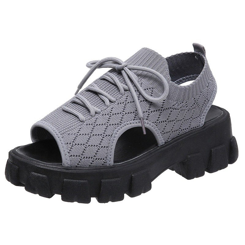 [W-Zapato] Zapatos Casuales Flyknit De Suela Gruesa De Moda