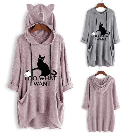 SUDADERA CON CAPUCHA DE GRAN TAMAÑO CON OREJAS DE GATO - MXbueno