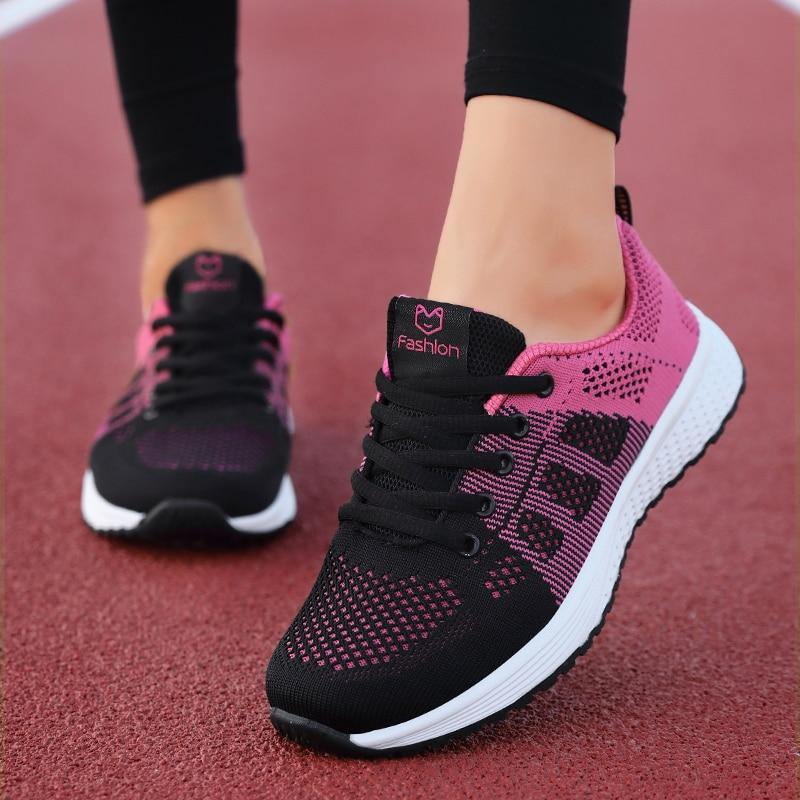 Zapatillas femeninas transpirables ligeras de malla con cordones - MXbueno