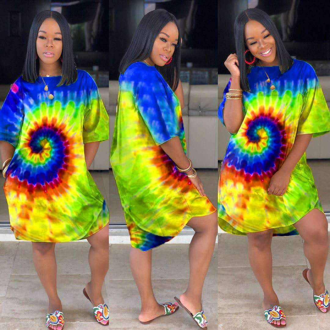 Vestido informal con bolsillo tie dye de talla grande