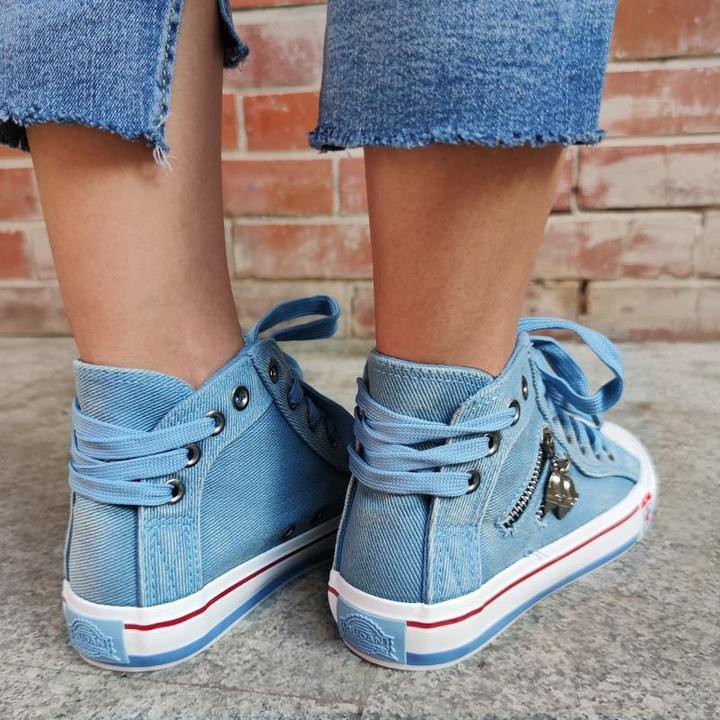 Zapatos de lona para mujer con cremallera de fondo plano - MXbueno