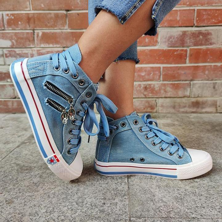 Zapatos de lona para mujer con cremallera de fondo plano - MXbueno