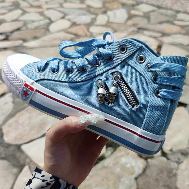 Zapatos de lona para mujer con cremallera de fondo plano - MXbueno