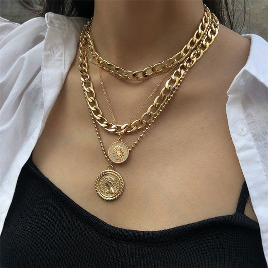 Nueva Joyería Europea Y Americana, Collar Colgante Con Medalla De Múltiples Capas, Artículos De Tendencia De Moda Para Mujer