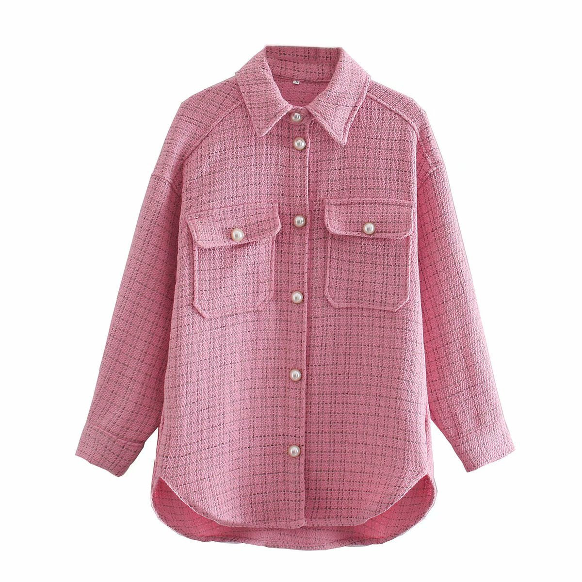 Autumn and Winter Three-color Woolen Shirt Jacket, Lapel Single-breasted Mid-length Top
