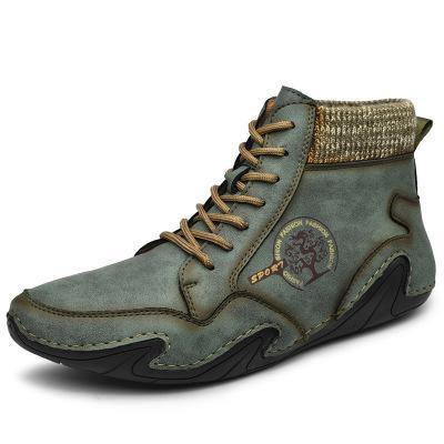 Botines De Cuero Con Cordones Antideslizantes Suaves Hechos A Mano Para Hombres - MXbueno