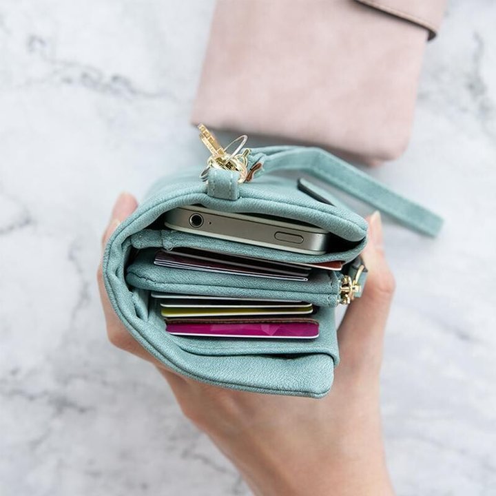 [W-Bolso] Cartera Pequeña De Piel Triple Para Mujer