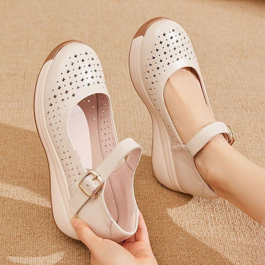 [W-Zapato] Zapatos Con Forma De Cuña Hueca Con Hebillas