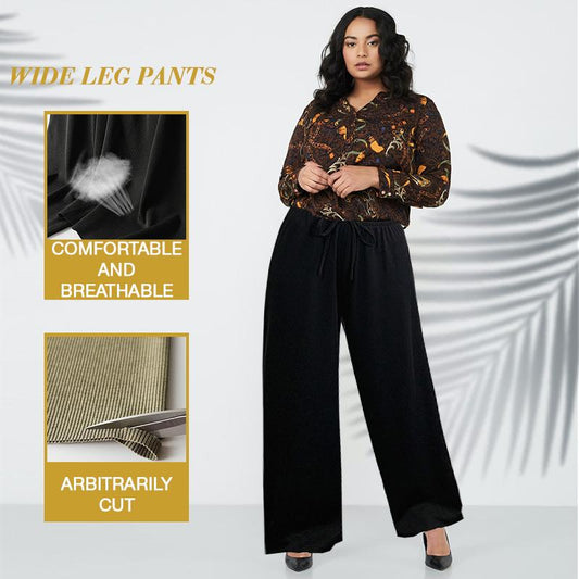 Hielo seda pantalones de pierna ancha mujeres