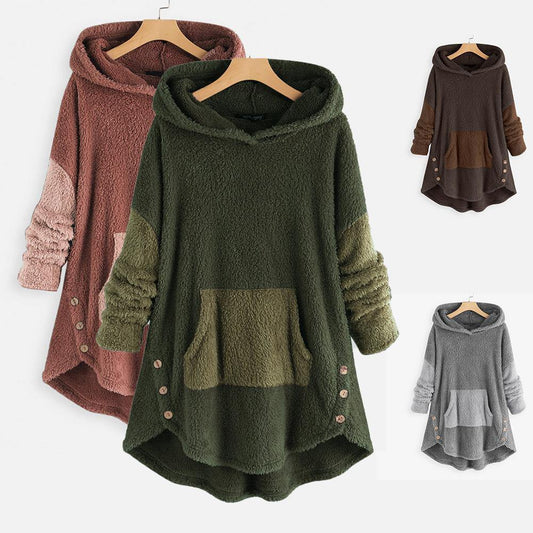 Suéter con capucha de color sólido de felpa suelta para mujer - MXbueno