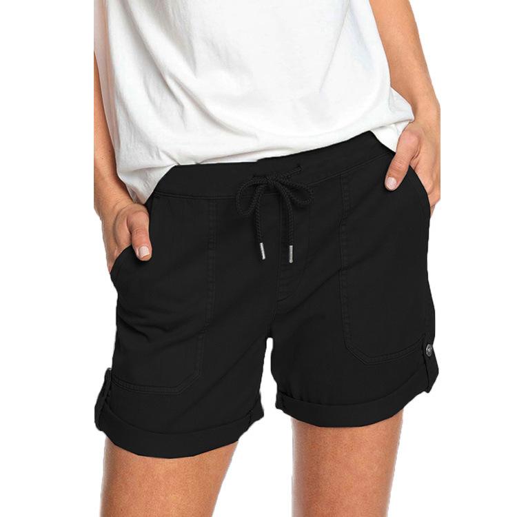 Pantalones cortos de mujer lisos rectos con cordones