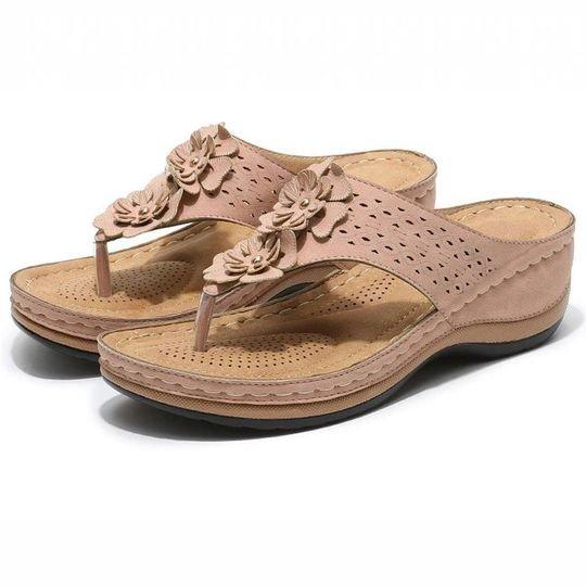 Sandalias ortopédicas de punta con clip de flores y cuña de primera calidad