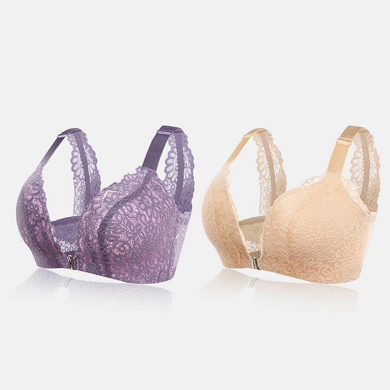 Sujetador De Encaje Con Botones Delanteros Sexy Para Mujer