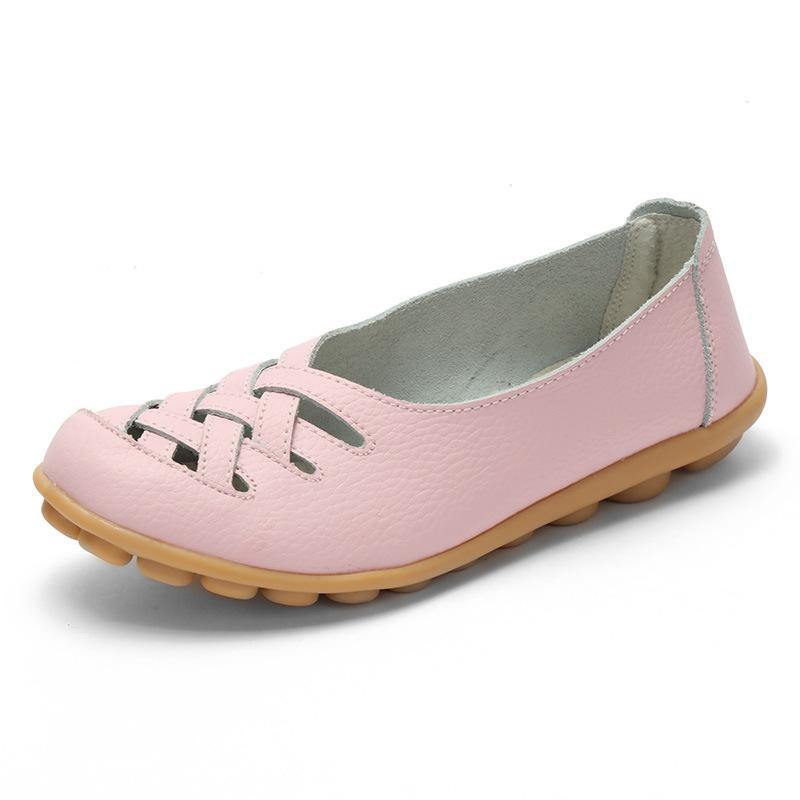 Resbalón casual respirable del cuero hueco en los pisos del mocasín para las mujeres - MXbueno