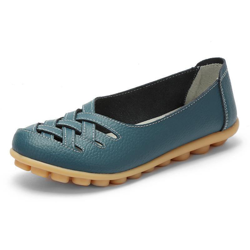 Resbalón casual respirable del cuero hueco en los pisos del mocasín para las mujeres - MXbueno