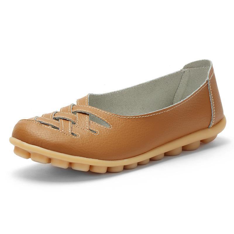 Resbalón casual respirable del cuero hueco en los pisos del mocasín para las mujeres - MXbueno