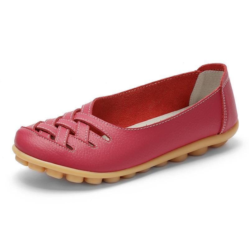 Resbalón casual respirable del cuero hueco en los pisos del mocasín para las mujeres - MXbueno