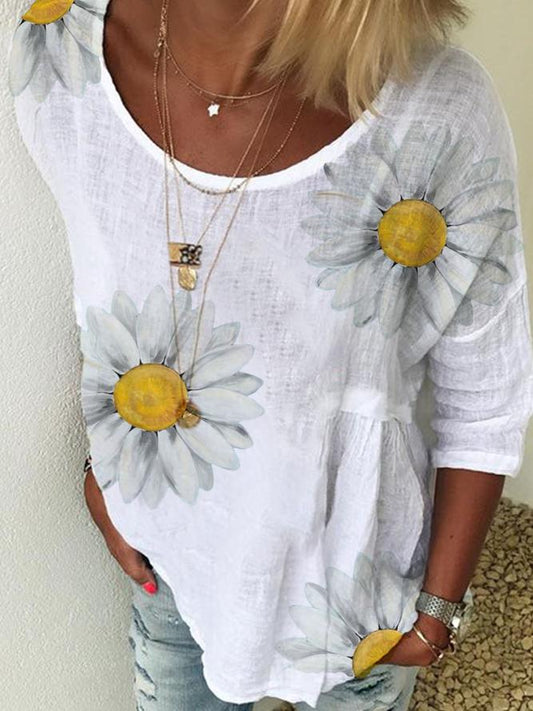 Camisa Blanca de Algodón Mezclado Casual