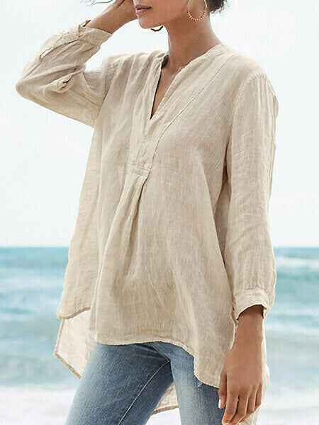 Blusa Holgada Informal Con Cuello En V Para Mujer De Colores Sólidos