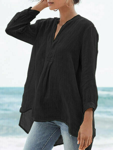 Blusa Holgada Informal Con Cuello En V Para Mujer De Colores Sólidos