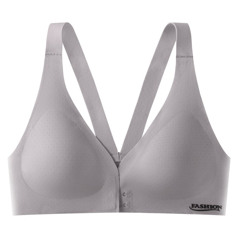 [W-Ropa Interior] Sujetador Con Botones En La Parte Delantera Trasera De Belleza De Seda De Hielo Sin Fruncido De Anillo De Acero