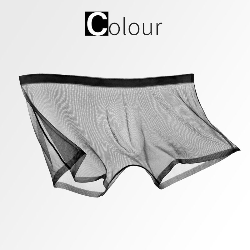 [M-Ropa Interior] Pantalones Cortos De Boxeo Transparentes Con Malla Sexy De Seda De Hielo