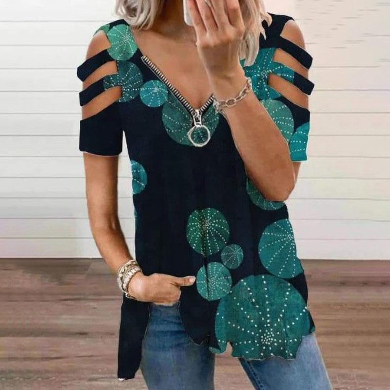 Camiseta con manga cortada en la parte delantera y cremallera en bloques de color