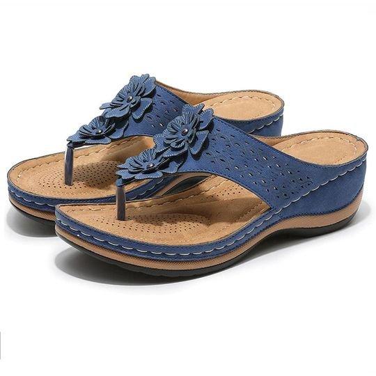 Sandalias ortopédicas de punta con clip de flores y cuña de primera calidad