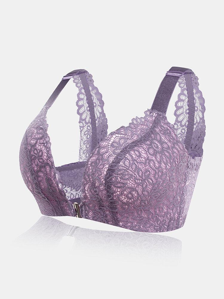Sujetador De Encaje Con Botones Delanteros Sexy Para Mujer