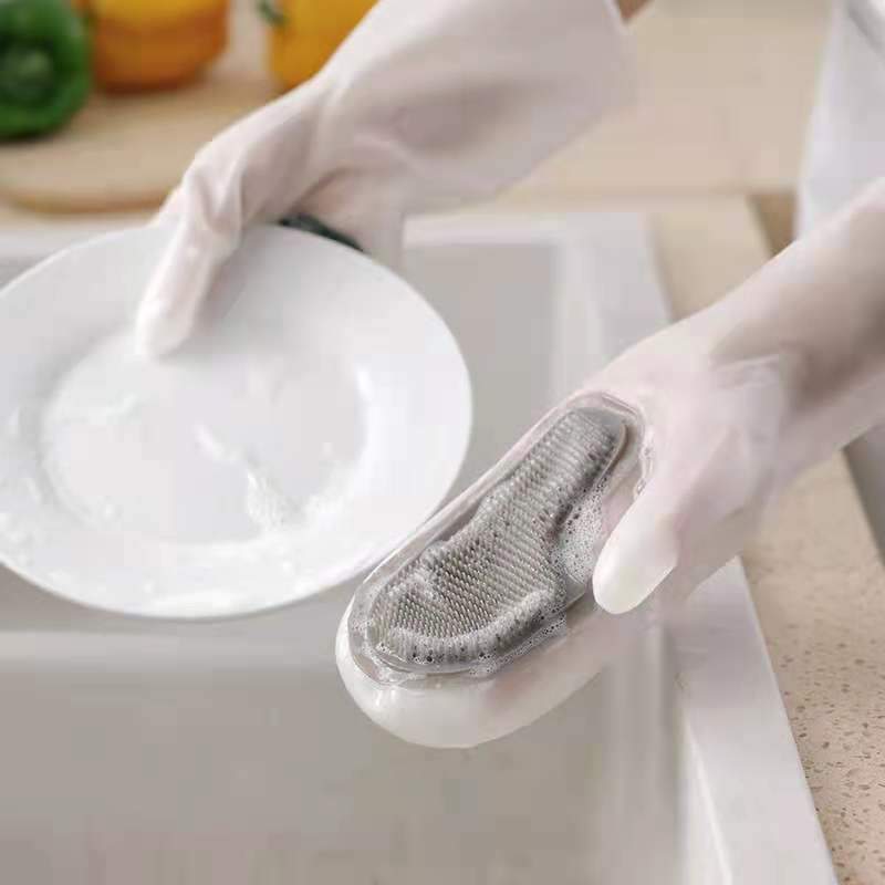 Guantes De Silicona Con Cepillo Para El Hogar-2 Pars