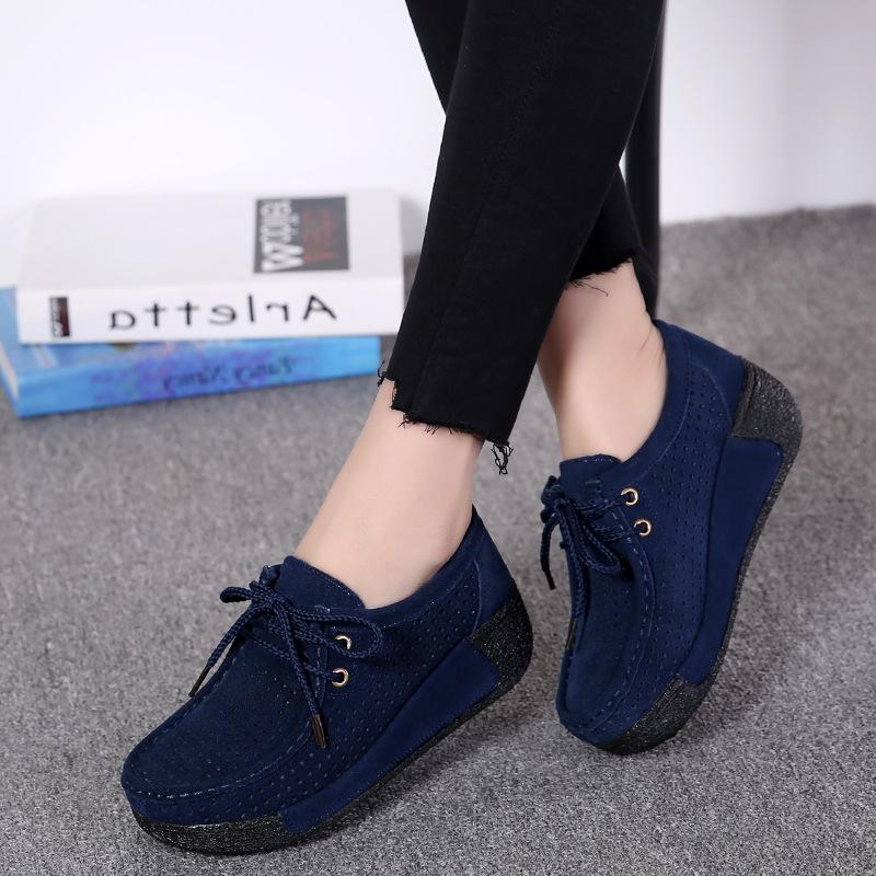 [W-Zapato] Zapatos De Cuña Casuales Con Plataforma Con Cordones