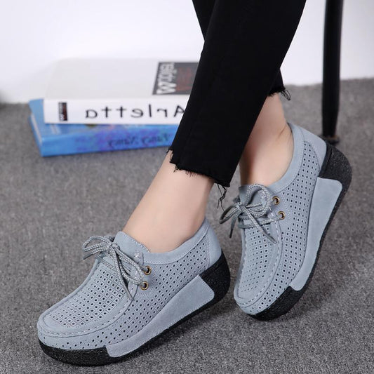 [W-Zapato] Zapatos De Cuña Casuales Con Plataforma Con Cordones