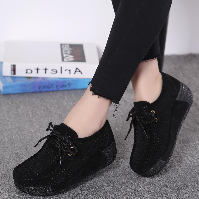 [W-Zapato] Zapatos De Cuña Casuales Con Plataforma Con Cordones