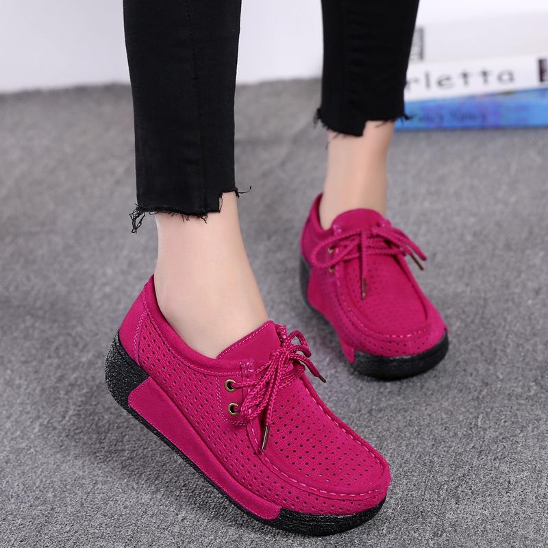 [W-Zapato] Zapatos De Cuña Casuales Con Plataforma Con Cordones