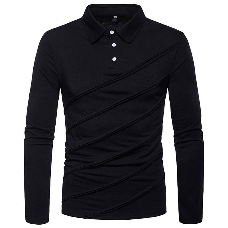 POLO de solapa de manga larga con costuras para hombre - MXbueno