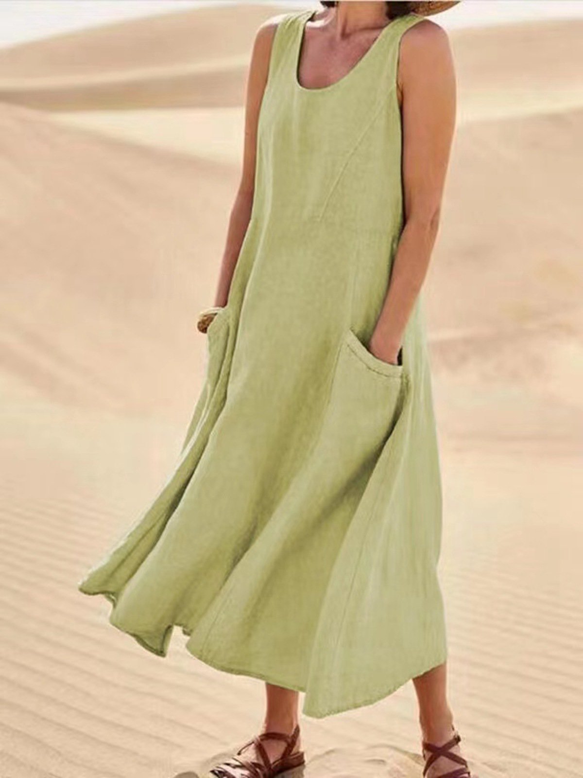 [W-Ropa] Vestido De Algodón Sin Mangas Para Mujeres